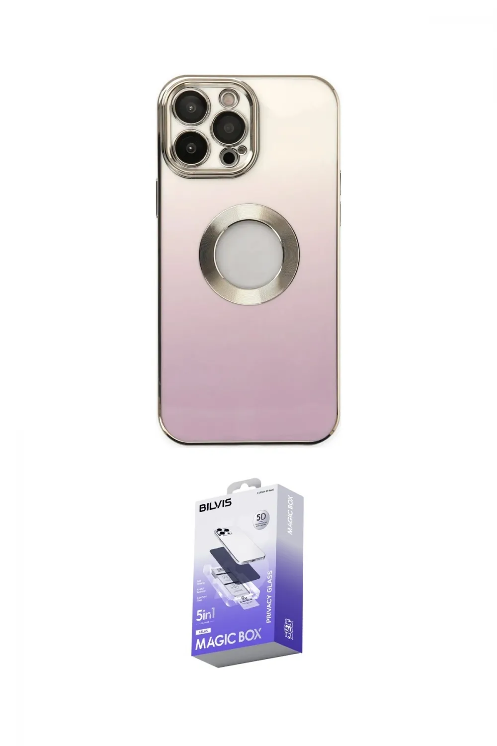 ieg™ iPhone 13 Pro Max Kılıf Kutup Yansıma Özel Seri - Siyah Bilvis 5in1 5D Magic Hayalet Cam Ekran Koruyucu