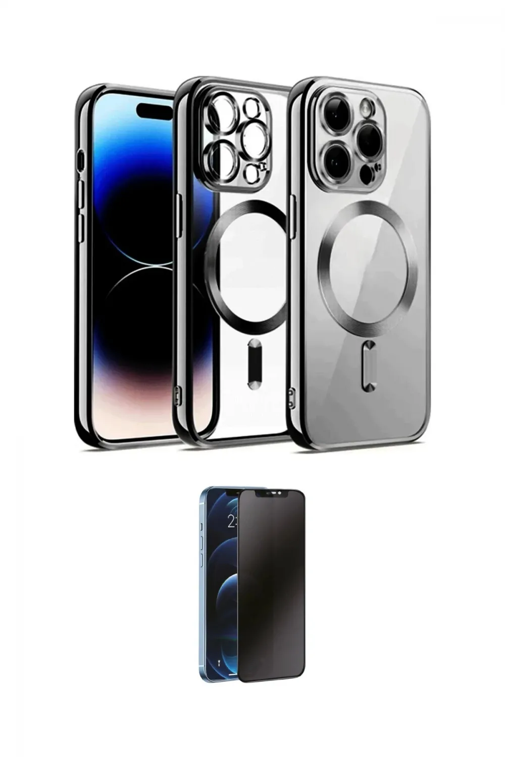 ieg™ iPhone 13 Pro Max Kılıf Nova Işık Özel Seri - Siyah 3D Antistatik Hayalet Cam Ekran Koruyucu