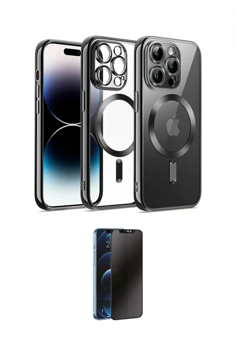 ieg™ iPhone 13 Pro Max Kılıf Nova Işık Özel Seri - Siyah 3D Antistatik Hayalet Cam Ekran Koruyucu