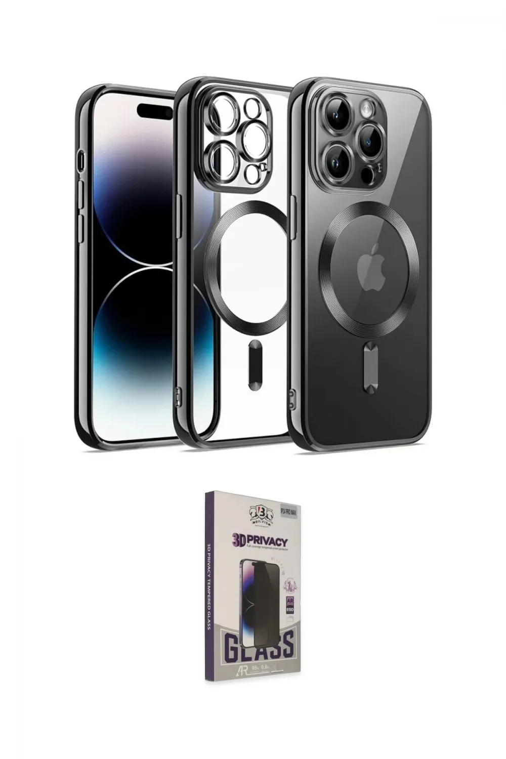 ieg™ iPhone 13 Pro Max Kılıf Nova Işık Özel Seri - Siyah Bilvis Hayalet Cam Ekran Koruyucu