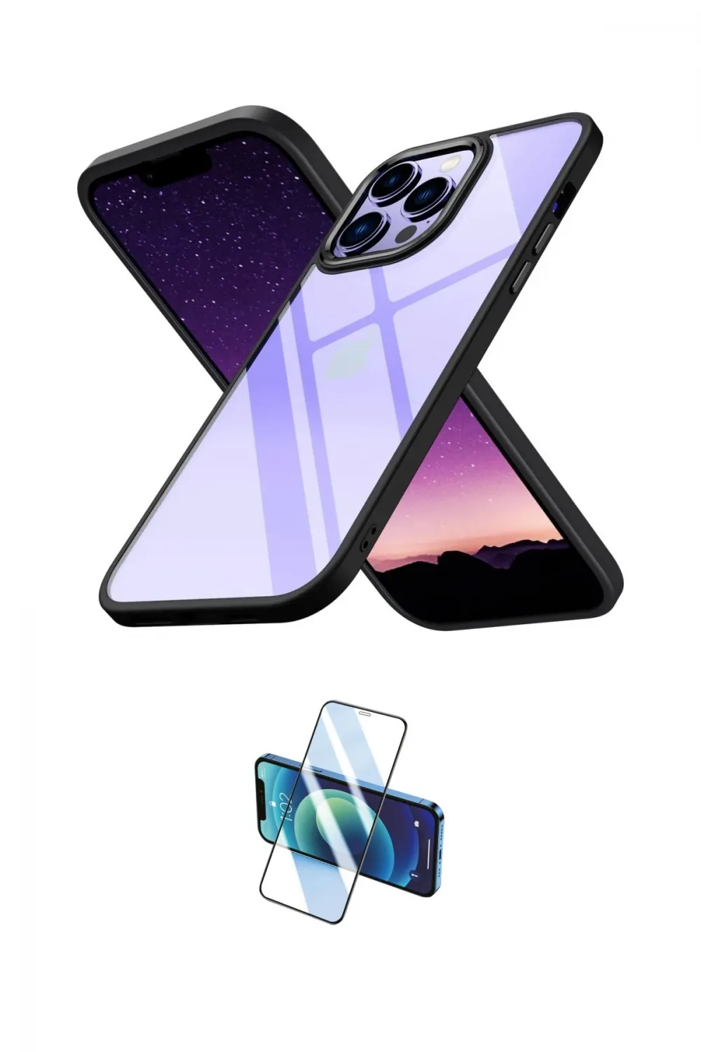 ieg™ iPhone 13 Pro Max Kılıf Nova Işık Serisi - Siyah 3D Antistatik Cam Ekran Koruyucu