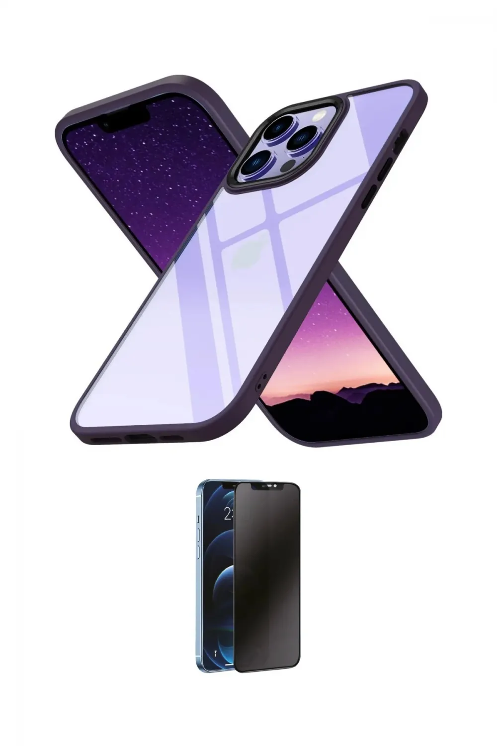 ieg™ iPhone 13 Pro Max Kılıf Nova Işık Serisi - Siyah 3D Antistatik Hayalet Cam Ekran Koruyucu