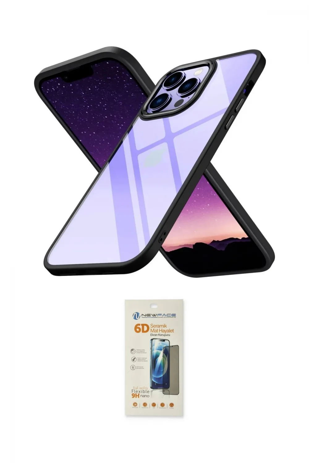 ieg™ iPhone 13 Pro Max Kılıf Nova Işık Serisi - Siyah 6D Mat Seramik Hayalet Nano Ekran Koruyucu