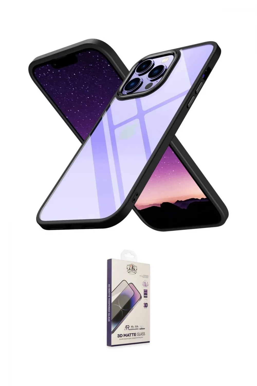 ieg™ iPhone 13 Pro Max Kılıf Nova Işık Serisi - Siyah Bilvis 3D Mat Cam Ekran Koruyucu
