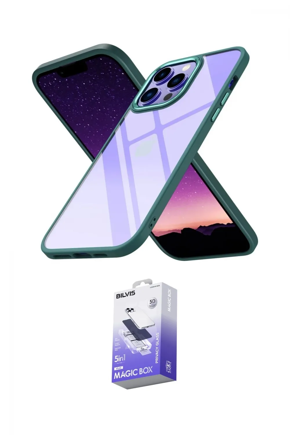ieg™ iPhone 13 Pro Max Kılıf Nova Işık Serisi - Siyah Bilvis 5in1 5D Magic Hayalet Cam Ekran Koruyucu