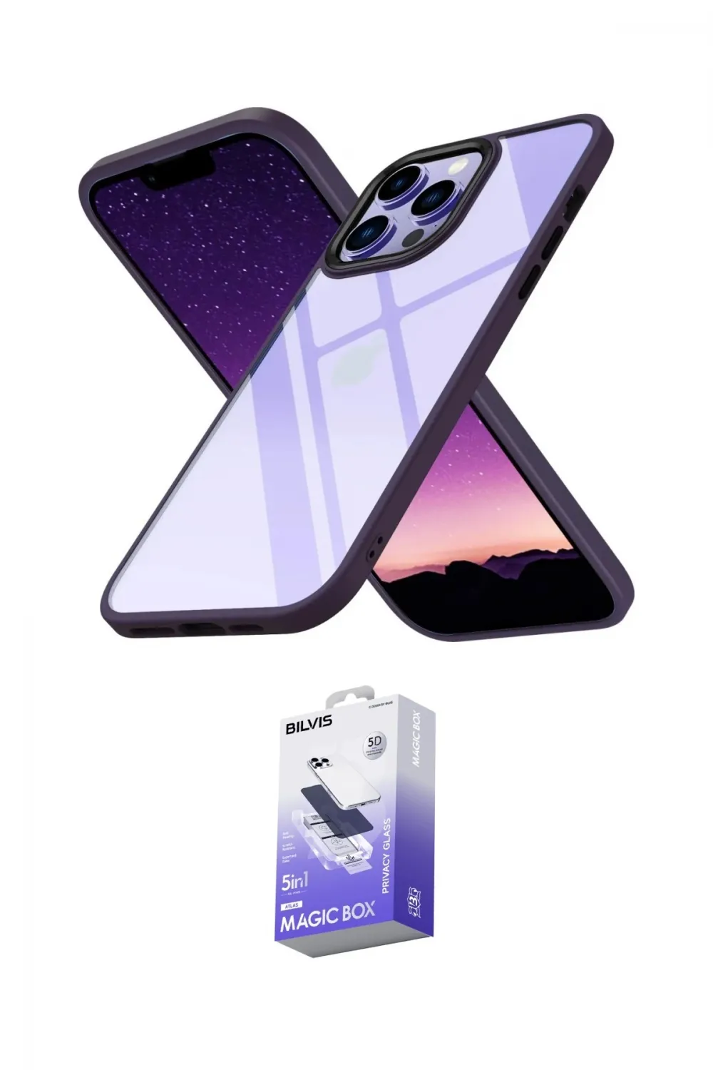 ieg™ iPhone 13 Pro Max Kılıf Nova Işık Serisi - Siyah Bilvis 5in1 5D Magic Hayalet Cam Ekran Koruyucu