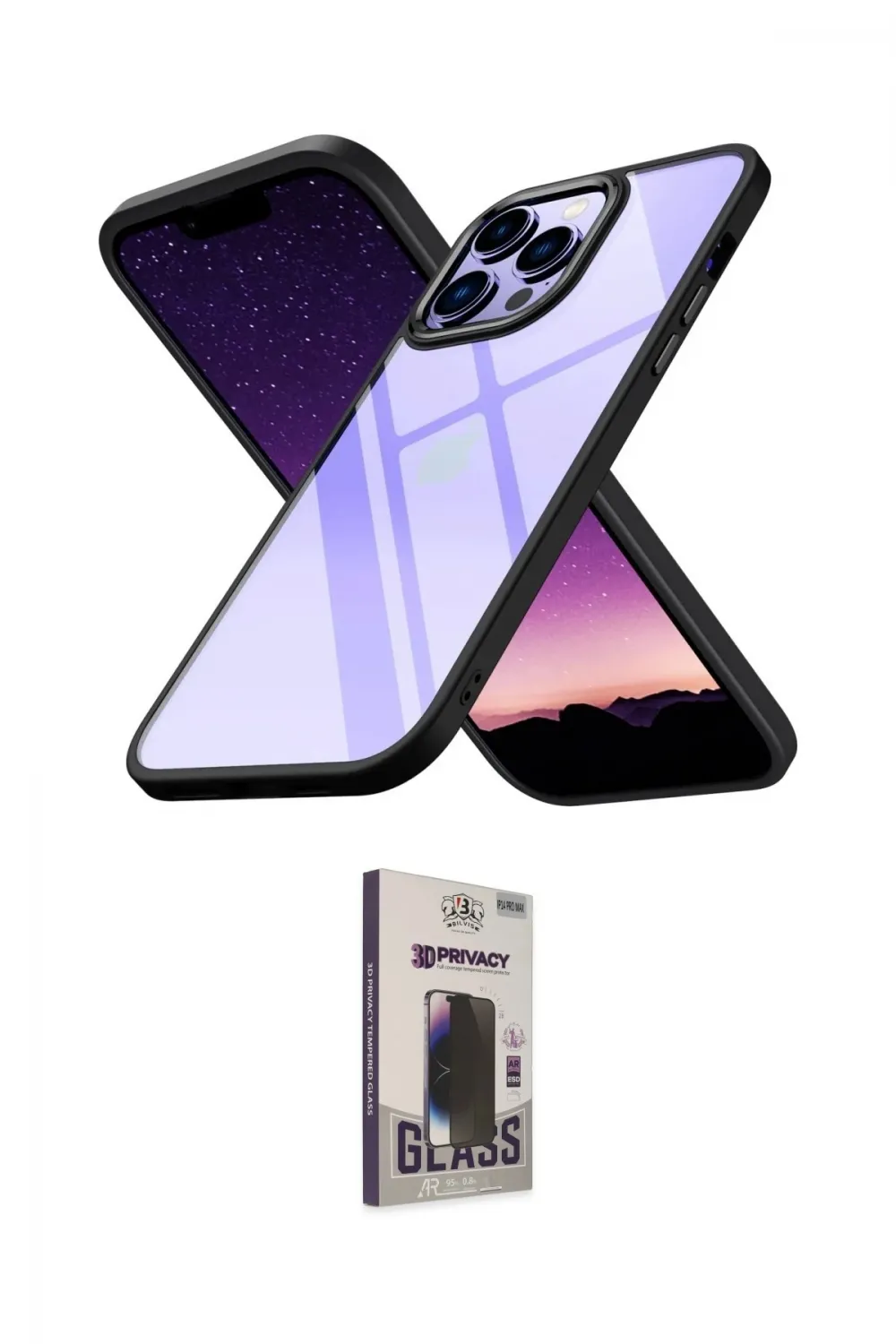 ieg™ iPhone 13 Pro Max Kılıf Nova Işık Serisi - Siyah Bilvis Hayalet Cam Ekran Koruyucu