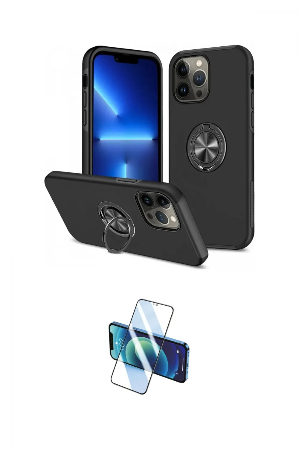ieg™ iPhone 13 Pro Max Kılıf Odak Form Prime - Siyah 3D Antistatik Cam Ekran Koruyucu