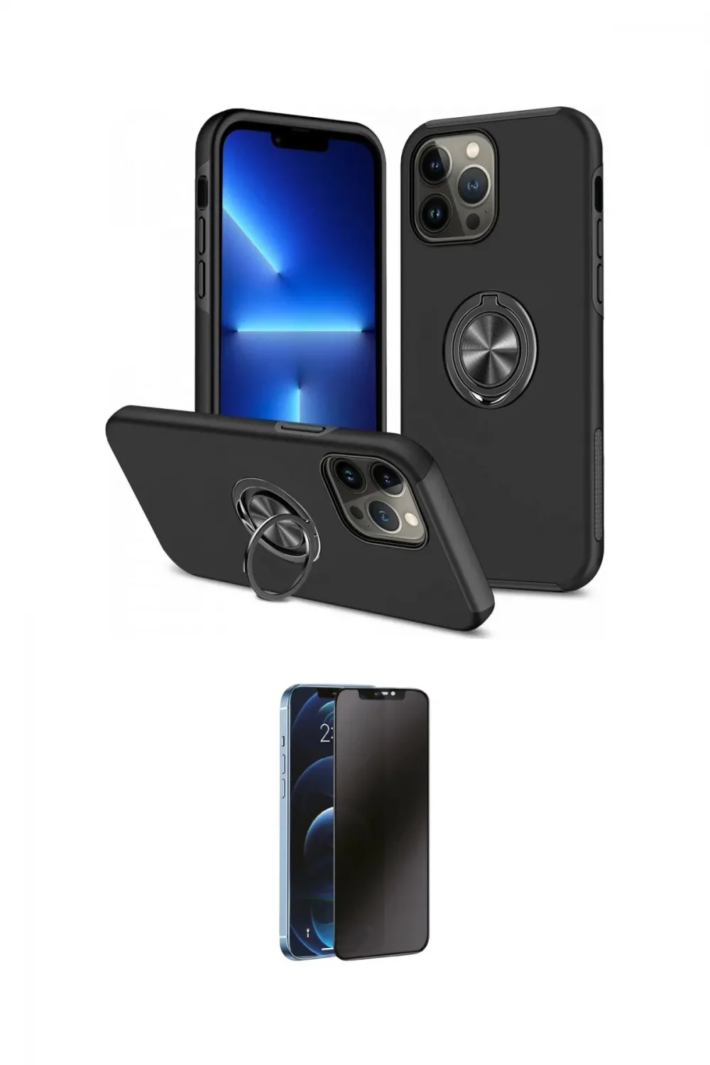 ieg™ iPhone 13 Pro Max Kılıf Odak Form Prime - Siyah 3D Antistatik Hayalet Cam Ekran Koruyucu