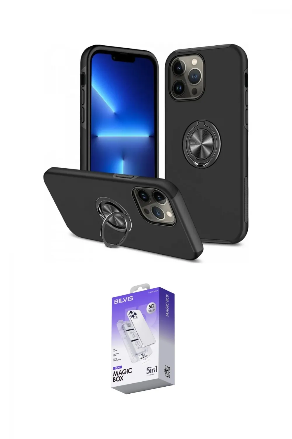 ieg™ iPhone 13 Pro Max Kılıf Odak Form Prime - Siyah Bilvis 5in1 3D Magic Cam Ekran Koruyucu