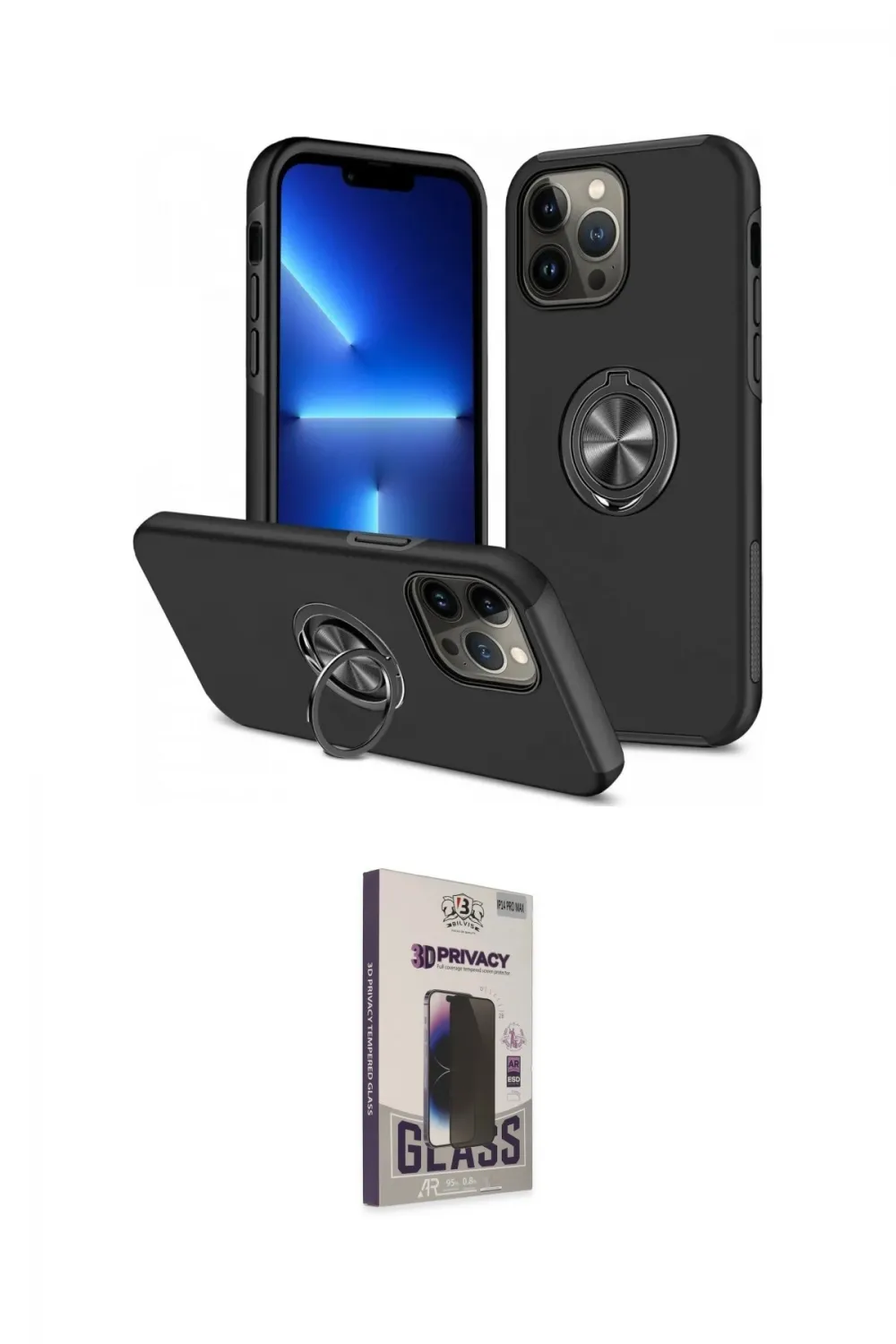 ieg™ iPhone 13 Pro Max Kılıf Odak Form Prime - Siyah Bilvis Hayalet Cam Ekran Koruyucu