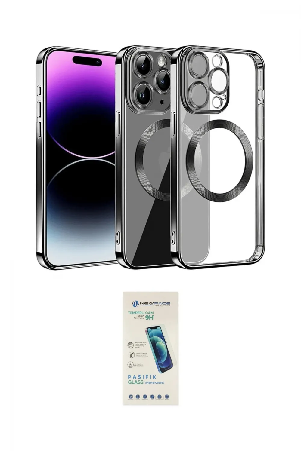 ieg™ iPhone 13 Pro Max Kılıf Pusula Form - Şeffaf Pasifik Cam Ekran Koruyucu