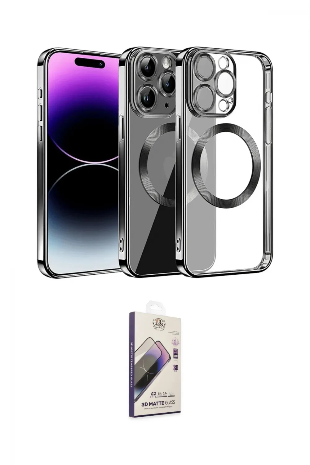 ieg™ iPhone 13 Pro Max Kılıf Pusula Form - Siyah Bilvis 3D Mat Cam Ekran Koruyucu