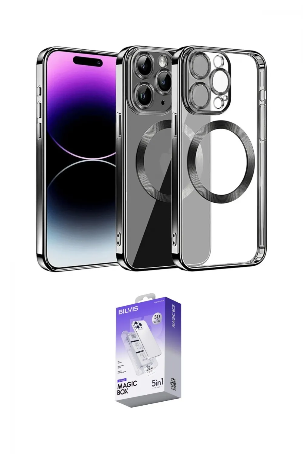 ieg™ iPhone 13 Pro Max Kılıf Pusula Form - Siyah Bilvis 5in1 3D Magic Cam Ekran Koruyucu