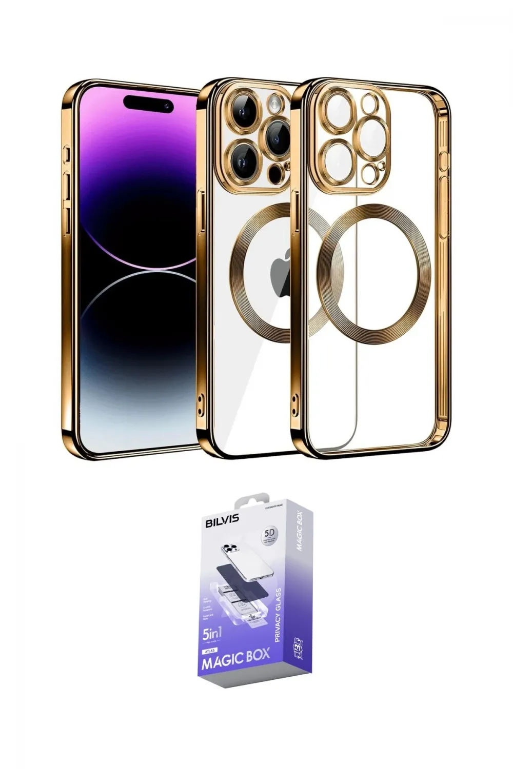 ieg™ iPhone 13 Pro Max Kılıf Pusula Form - Siyah Bilvis 5in1 5D Magic Hayalet Cam Ekran Koruyucu