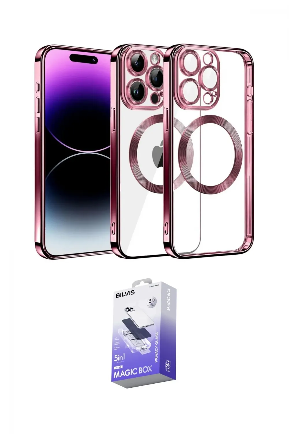 ieg™ iPhone 13 Pro Max Kılıf Pusula Form - Siyah Bilvis 5in1 5D Magic Hayalet Cam Ekran Koruyucu
