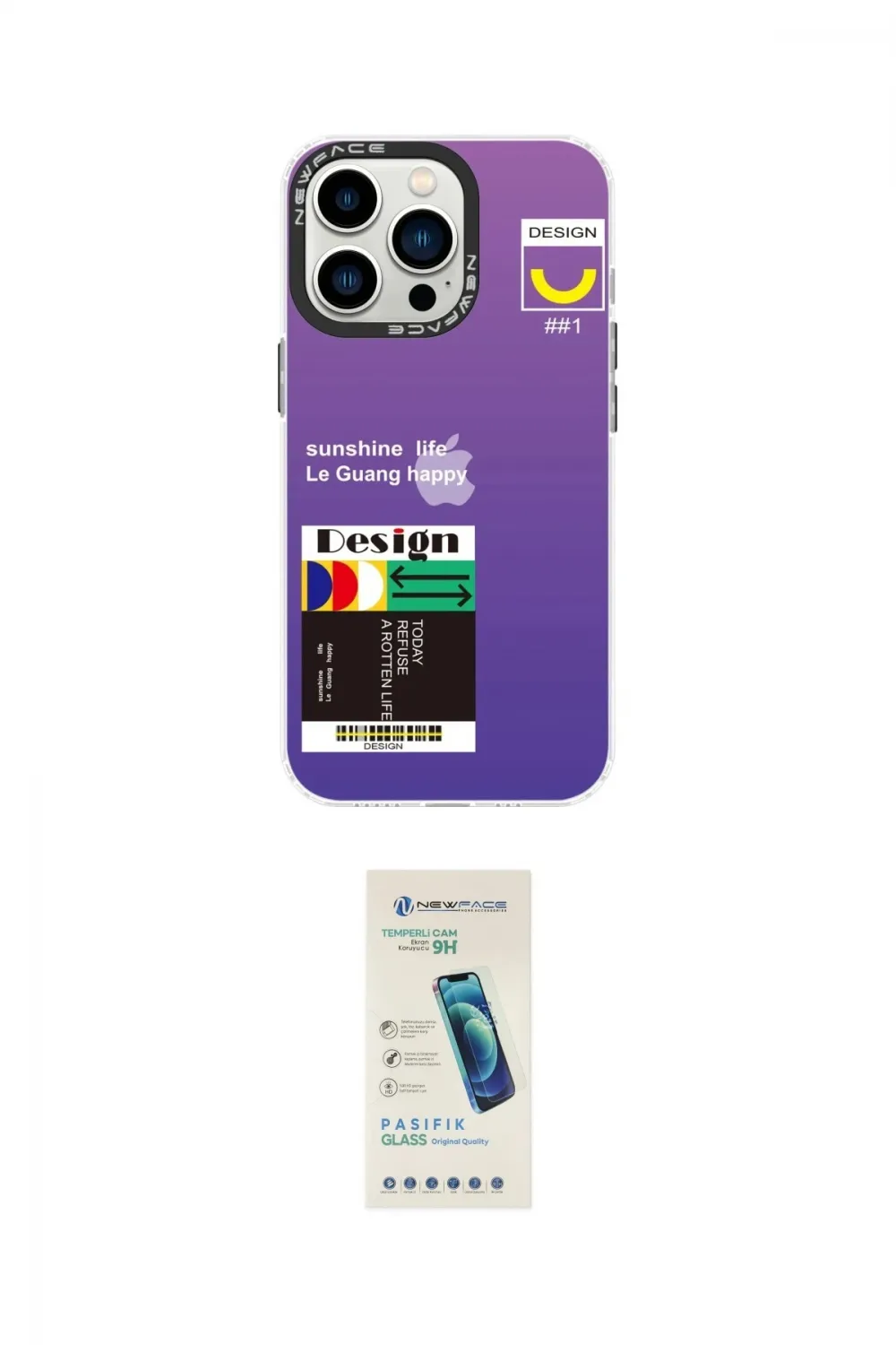 ieg™ iPhone 13 Pro Max Kılıf Siluet Çizgi Koleksiyonu - Şeffaf Pasifik Cam Ekran Koruyucu