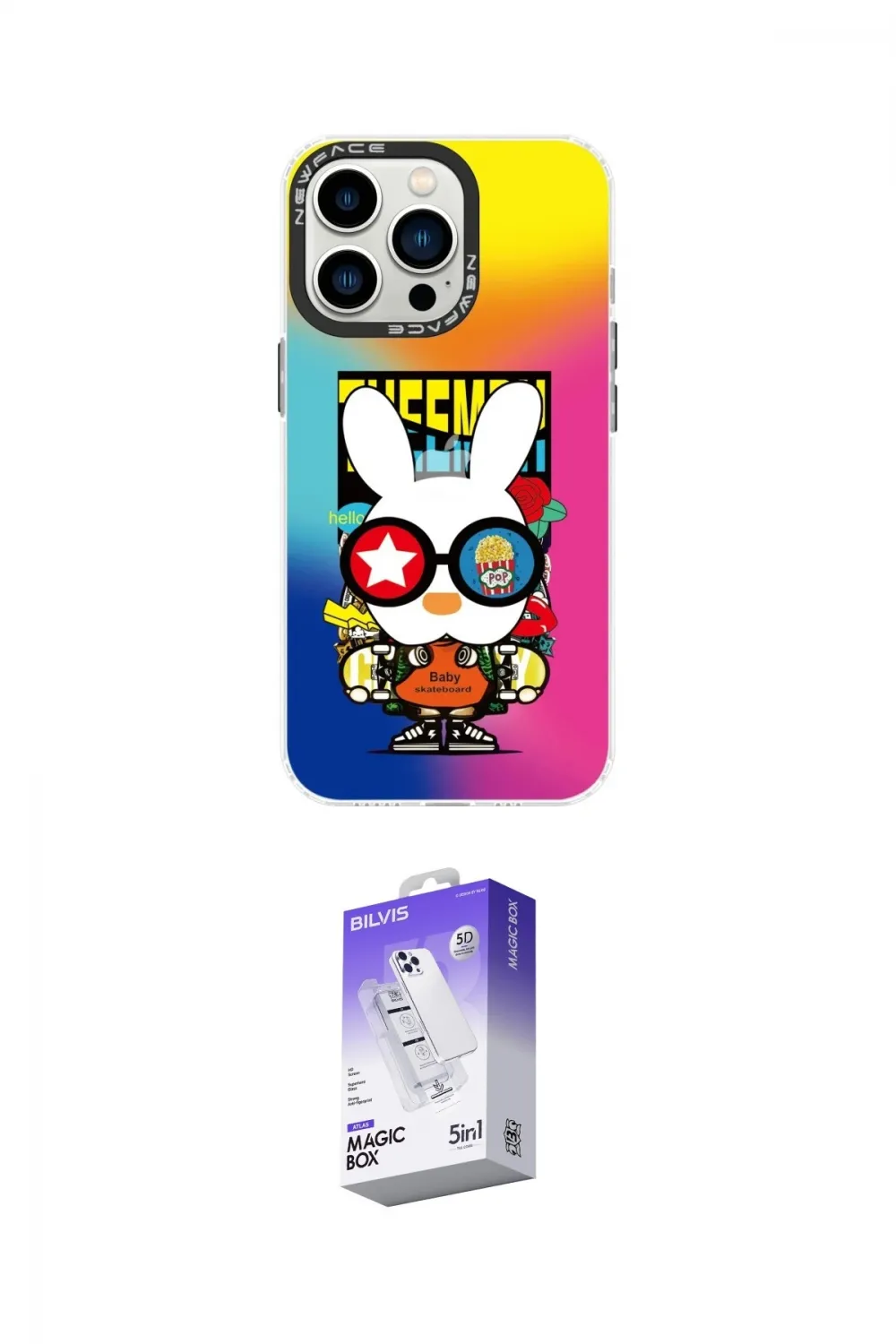 ieg™ iPhone 13 Pro Max Kılıf Siluet Çizgi Koleksiyonu - Siyah Bilvis 5in1 3D Magic Cam Ekran Koruyucu