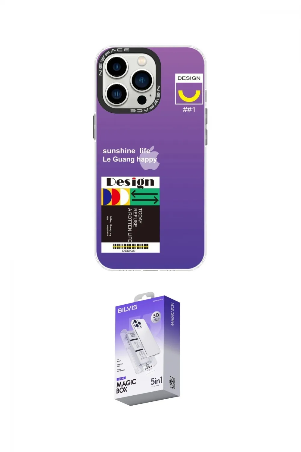 ieg™ iPhone 13 Pro Max Kılıf Siluet Çizgi Koleksiyonu - Siyah Bilvis 5in1 3D Magic Cam Ekran Koruyucu