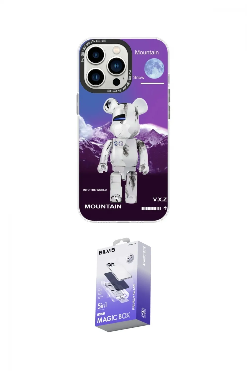 ieg™ iPhone 13 Pro Max Kılıf Siluet Çizgi Koleksiyonu - Siyah Bilvis 5in1 5D Magic Hayalet Cam Ekran Koruyucu