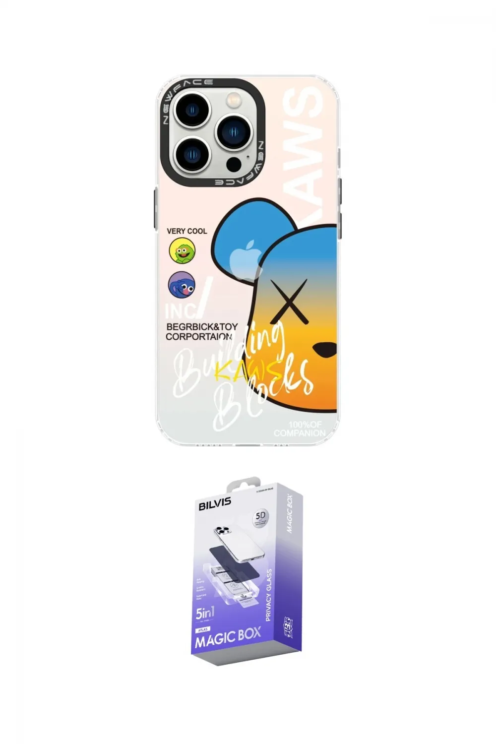 ieg™ iPhone 13 Pro Max Kılıf Siluet Çizgi Koleksiyonu - Siyah Bilvis 5in1 5D Magic Hayalet Cam Ekran Koruyucu