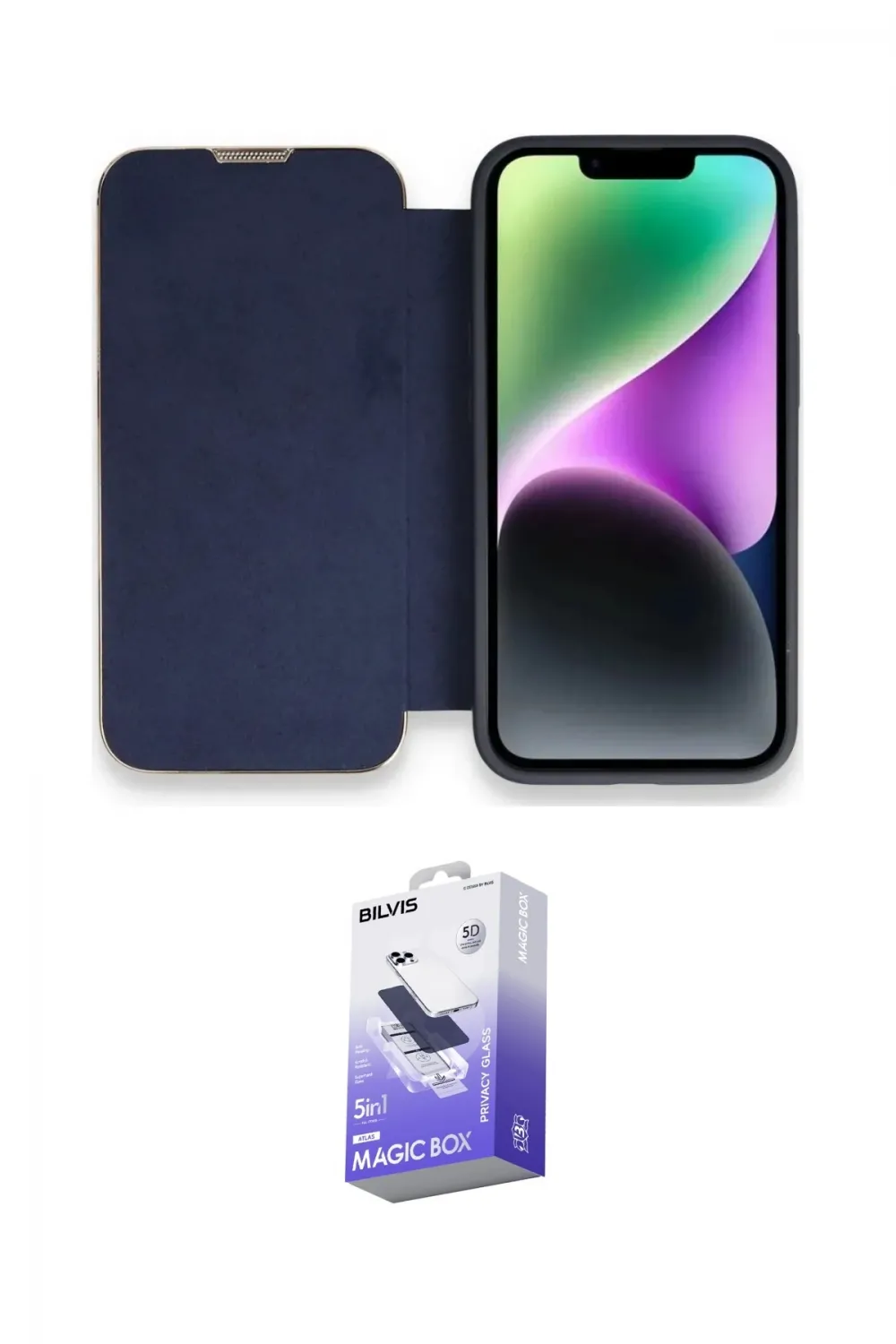 ieg™ iPhone 13 Pro Max Kılıf Siluet Minimal Serisi - Siyah Bilvis 5in1 5D Magic Hayalet Cam Ekran Koruyucu
