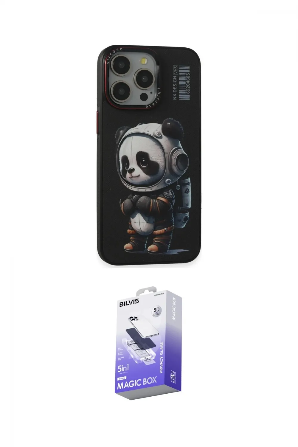 ieg™ iPhone 13 Pro Max Kılıf Siluet Modern Özel Seri - Siyah Bilvis 5in1 5D Magic Hayalet Cam Ekran Koruyucu