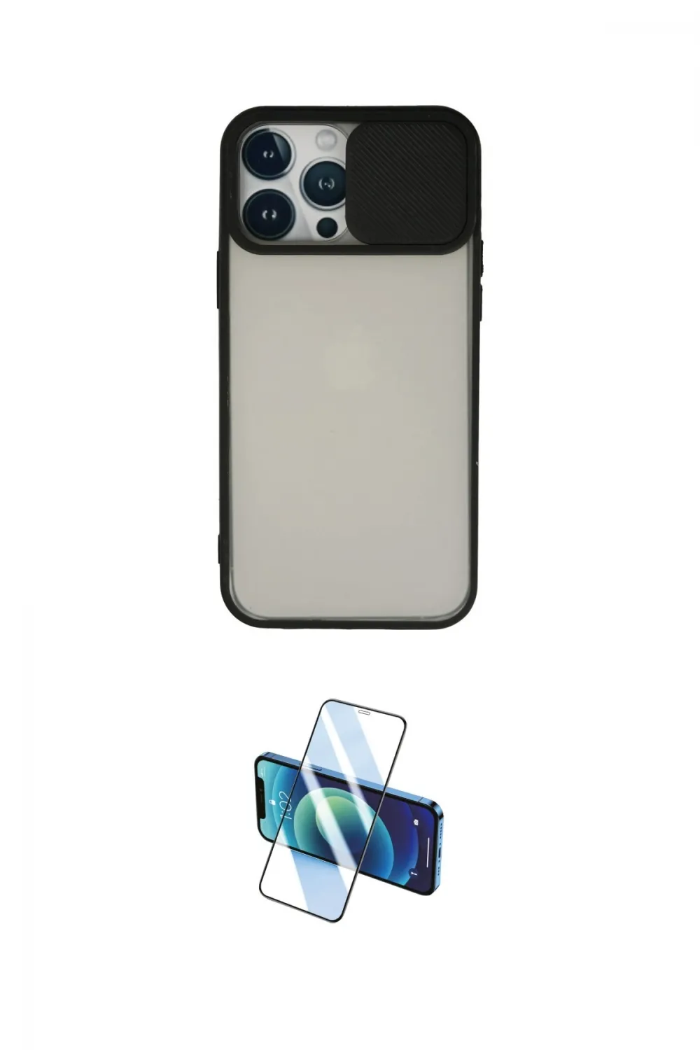 ieg™ iPhone 13 Pro Max Kılıf Vadi Çizgi - Siyah 3D Antistatik Cam Ekran Koruyucu