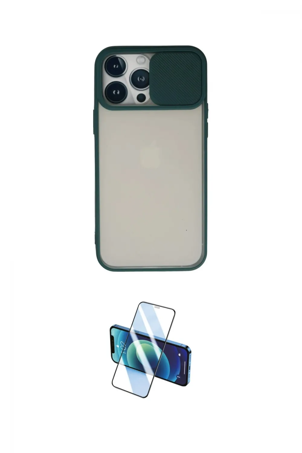 ieg™ iPhone 13 Pro Max Kılıf Vadi Çizgi - Siyah 3D Antistatik Cam Ekran Koruyucu