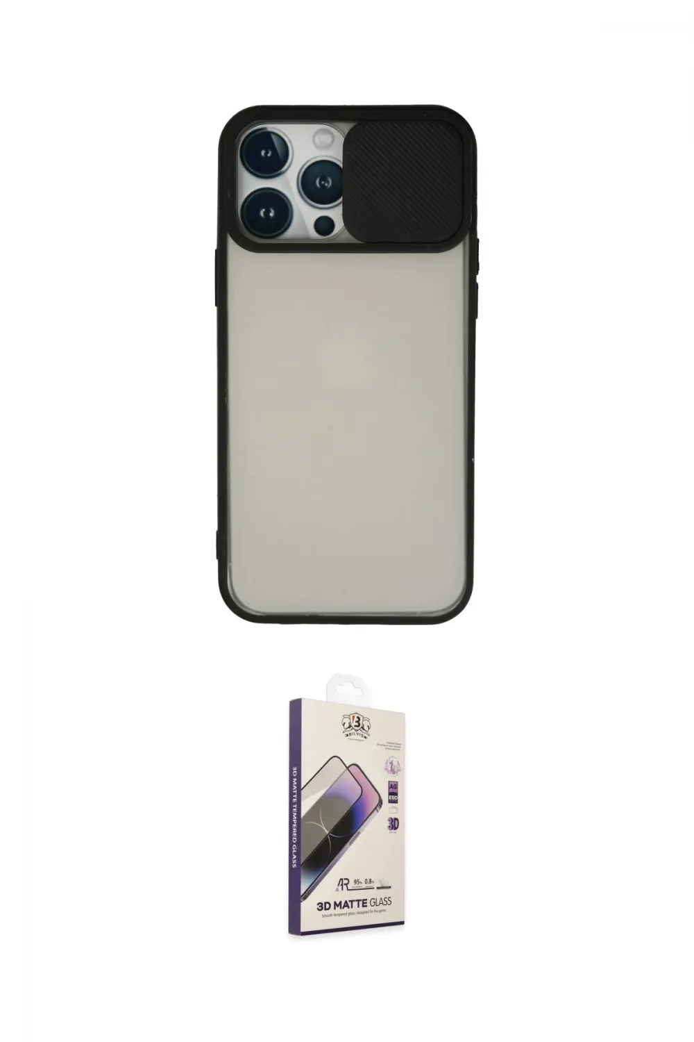 ieg™ iPhone 13 Pro Max Kılıf Vadi Çizgi - Siyah Bilvis 3D Mat Cam Ekran Koruyucu