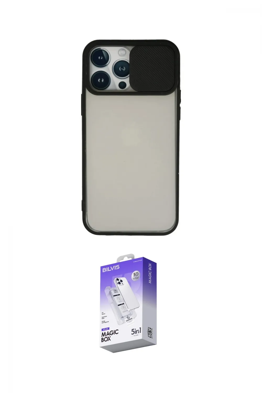 ieg™ iPhone 13 Pro Max Kılıf Vadi Çizgi - Siyah Bilvis 5in1 3D Magic Cam Ekran Koruyucu