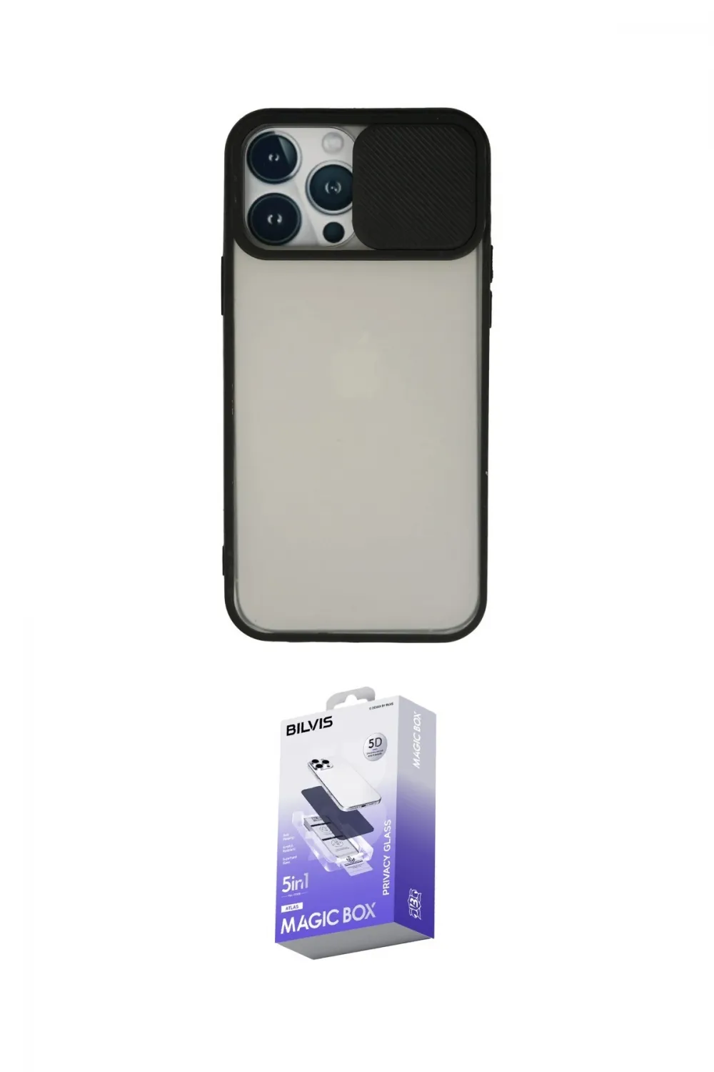 ieg™ iPhone 13 Pro Max Kılıf Vadi Çizgi - Siyah Bilvis 5in1 5D Magic Hayalet Cam Ekran Koruyucu