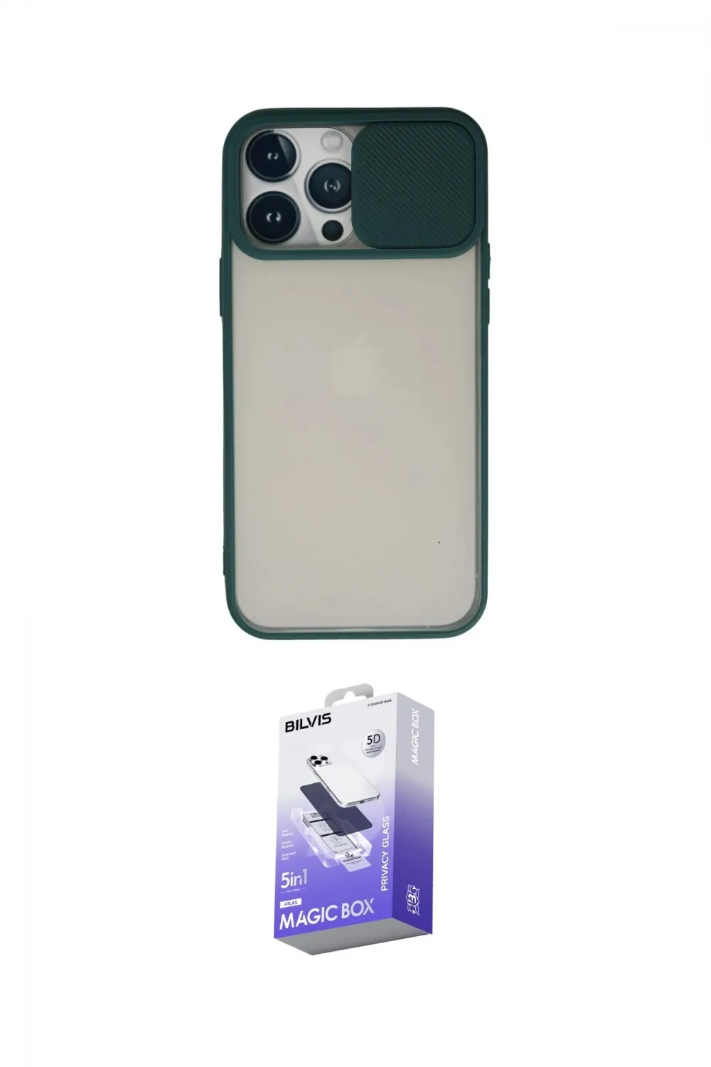 ieg™ iPhone 13 Pro Max Kılıf Vadi Çizgi - Siyah Bilvis 5in1 5D Magic Hayalet Cam Ekran Koruyucu