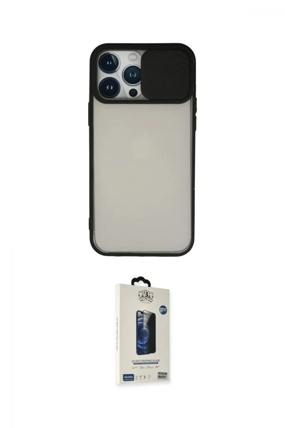 ieg™ iPhone 13 Pro Max Kılıf Vadi Çizgi - Siyah Bilvis Hayalet Cam Ekran Koruyucu