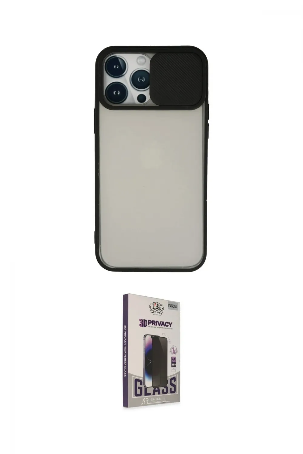 ieg™ iPhone 13 Pro Max Kılıf Vadi Çizgi - Siyah Bilvis Hayalet Cam Ekran Koruyucu