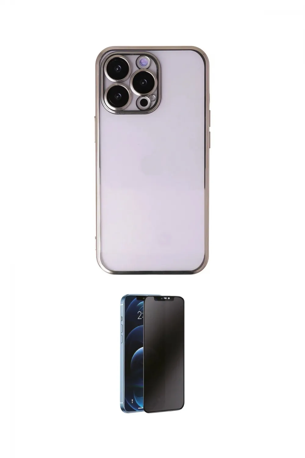 ieg™ iPhone 13 Pro Max Kılıf Vadi Minimal - Siyah 3D Antistatik Hayalet Cam Ekran Koruyucu