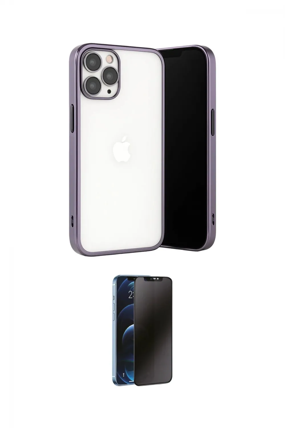 ieg™ iPhone 13 Pro Max Kılıf Vadi Minimal - Siyah 3D Antistatik Hayalet Cam Ekran Koruyucu