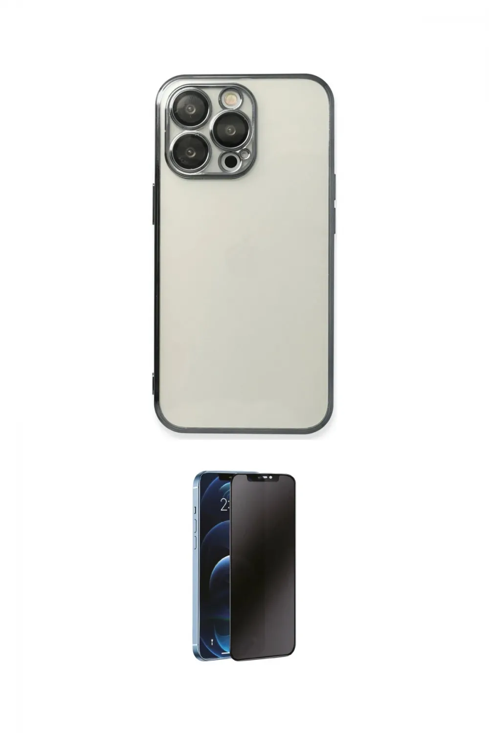 ieg™ iPhone 13 Pro Max Kılıf Vadi Minimal - Siyah 3D Antistatik Hayalet Cam Ekran Koruyucu