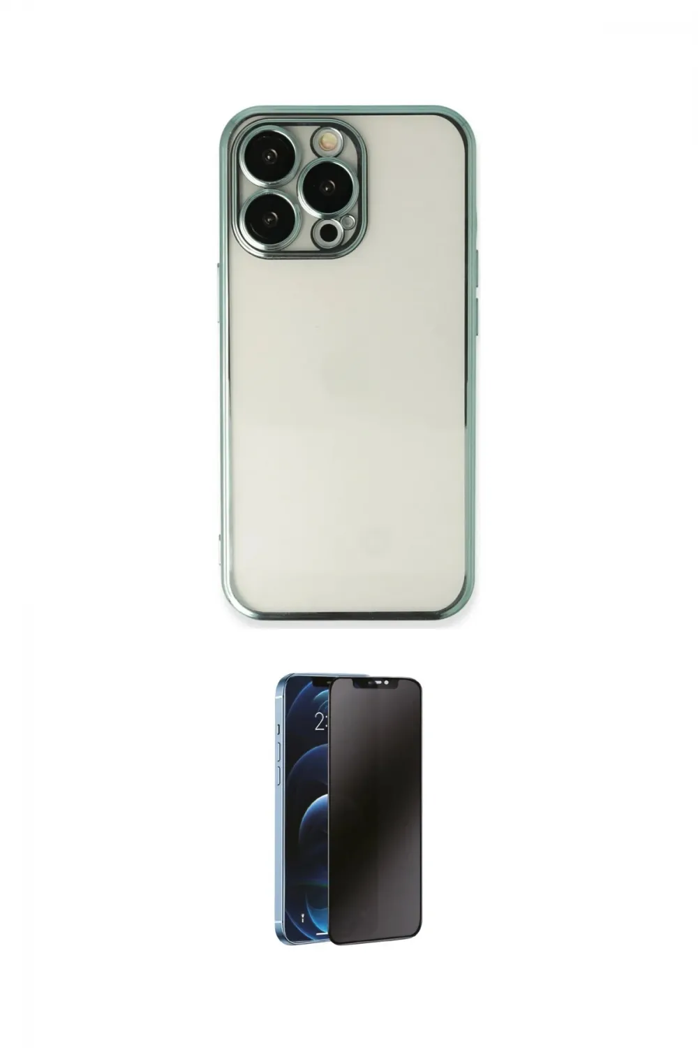 ieg™ iPhone 13 Pro Max Kılıf Vadi Minimal - Siyah 3D Antistatik Hayalet Cam Ekran Koruyucu