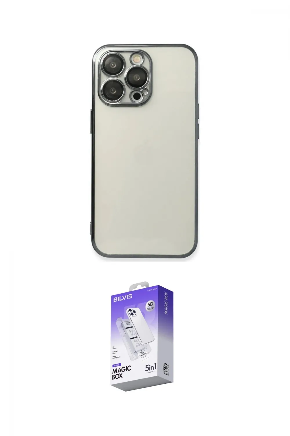 ieg™ iPhone 13 Pro Max Kılıf Vadi Minimal - Siyah Bilvis 5in1 3D Magic Cam Ekran Koruyucu