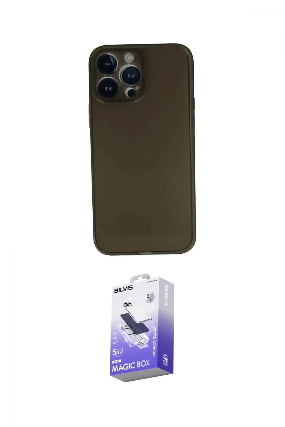 ieg™ iPhone 13 Pro Max Kılıf Yadigar Yansıma Serisi - Siyah Bilvis 5in1 5D Magic Hayalet Cam Ekran Koruyucu