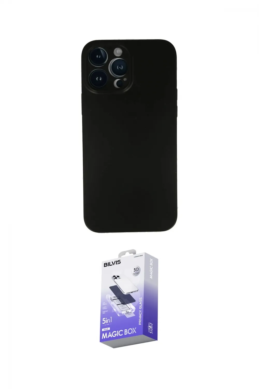 ieg™ iPhone 13 Pro Max Kılıf Yadigar Yansıma Serisi - Siyah Bilvis 5in1 5D Magic Hayalet Cam Ekran Koruyucu