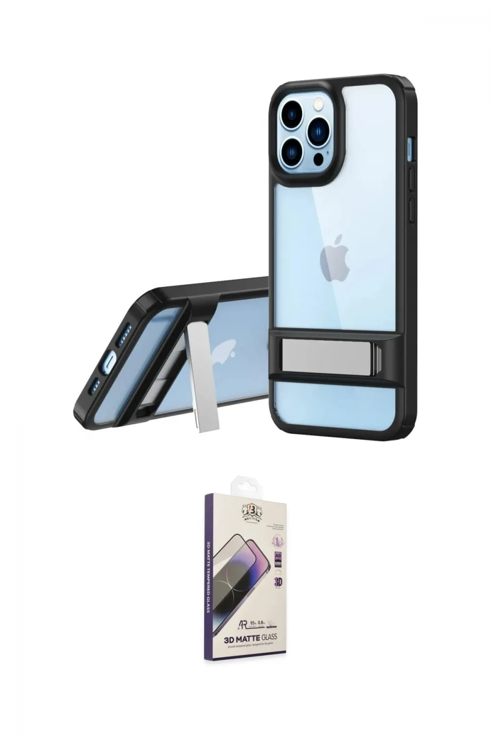 ieg™ iPhone 13 Pro Max Kılıf Yadigar Yansıma - Siyah Bilvis 3D Mat Cam Ekran Koruyucu