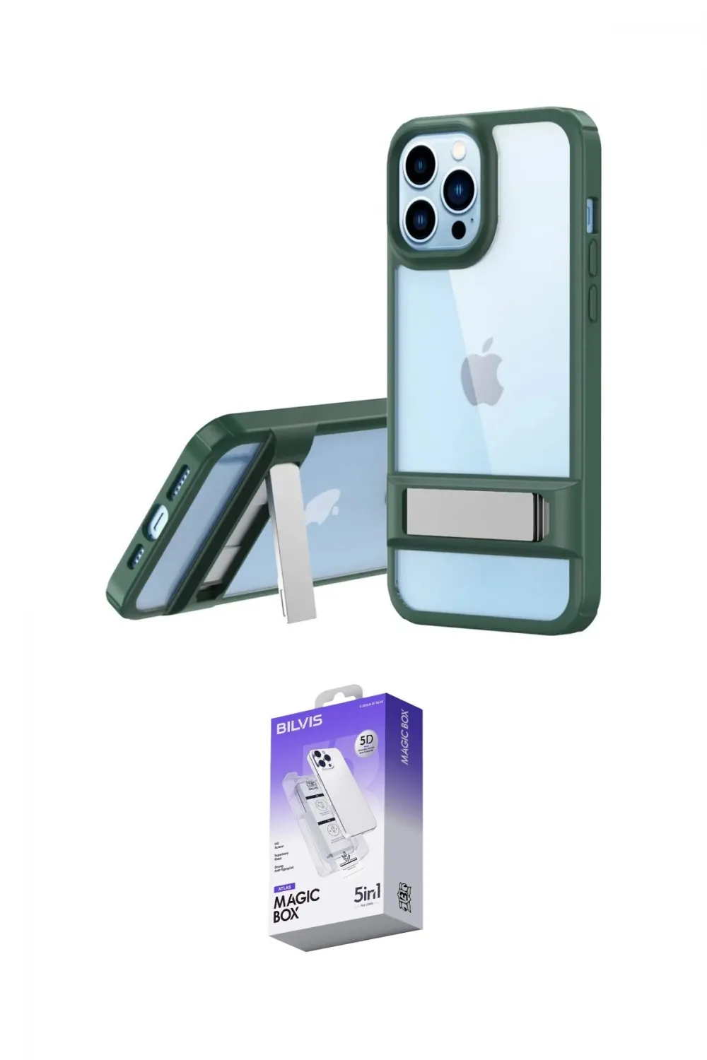 ieg™ iPhone 13 Pro Max Kılıf Yadigar Yansıma - Siyah Bilvis 5in1 3D Magic Cam Ekran Koruyucu