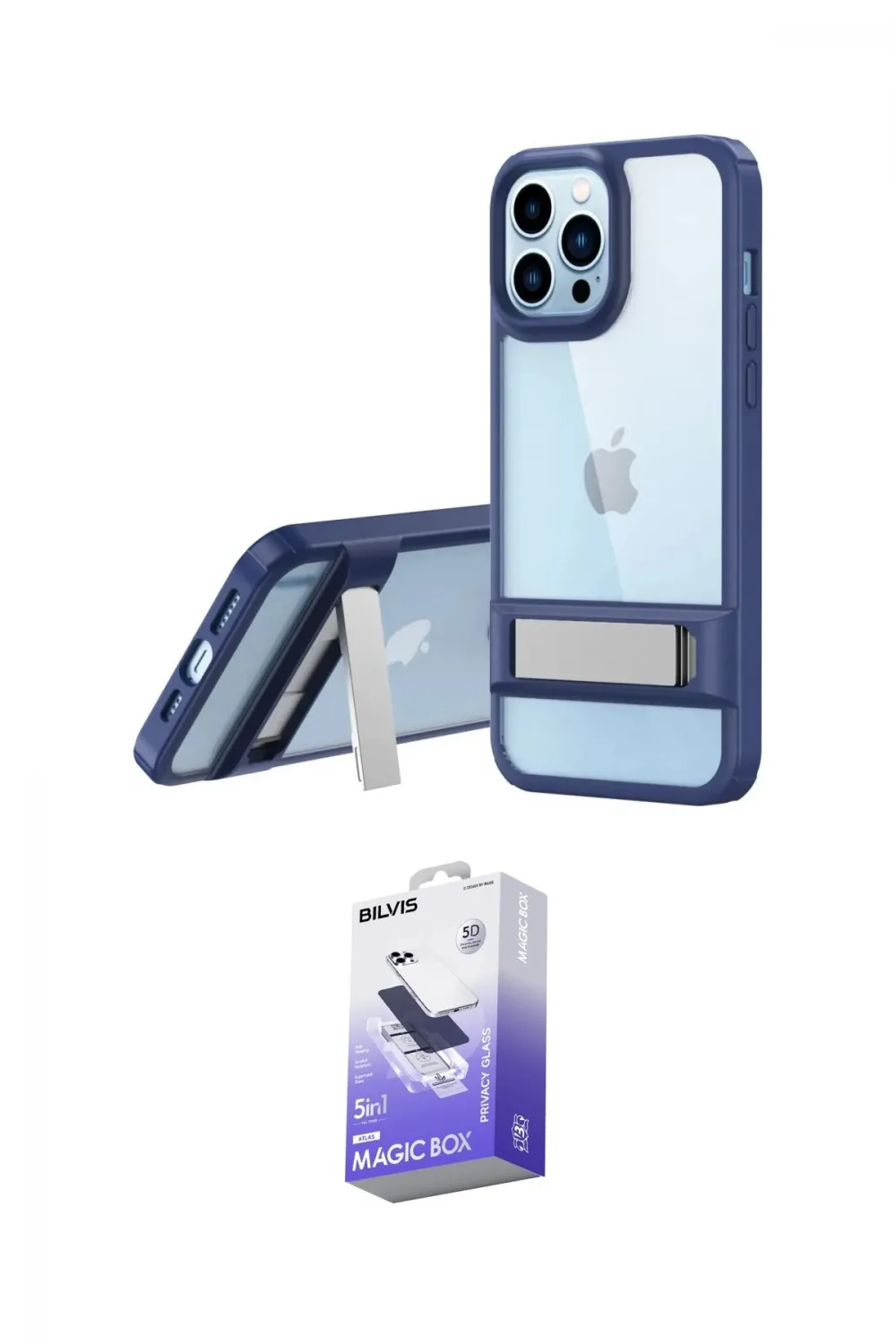 ieg™ iPhone 13 Pro Max Kılıf Yadigar Yansıma - Siyah Bilvis 5in1 5D Magic Hayalet Cam Ekran Koruyucu