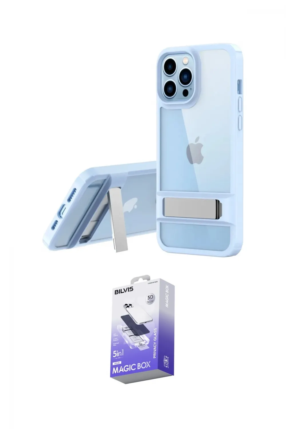 ieg™ iPhone 13 Pro Max Kılıf Yadigar Yansıma - Siyah Bilvis 5in1 5D Magic Hayalet Cam Ekran Koruyucu