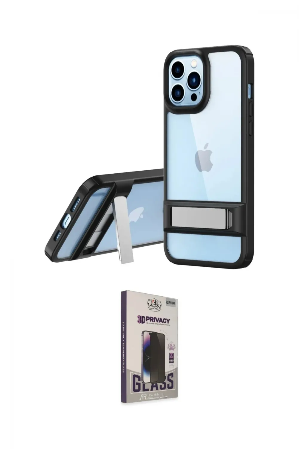ieg™ iPhone 13 Pro Max Kılıf Yadigar Yansıma - Siyah Bilvis Hayalet Cam Ekran Koruyucu