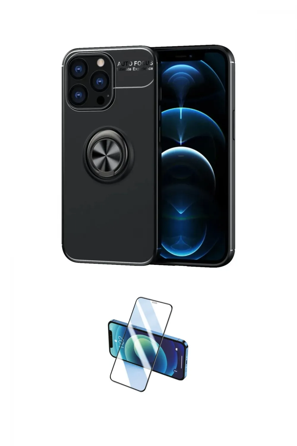 ieg™ iPhone 13 Pro Max Kılıf Yankı Form Prime - Siyah 3D Antistatik Cam Ekran Koruyucu
