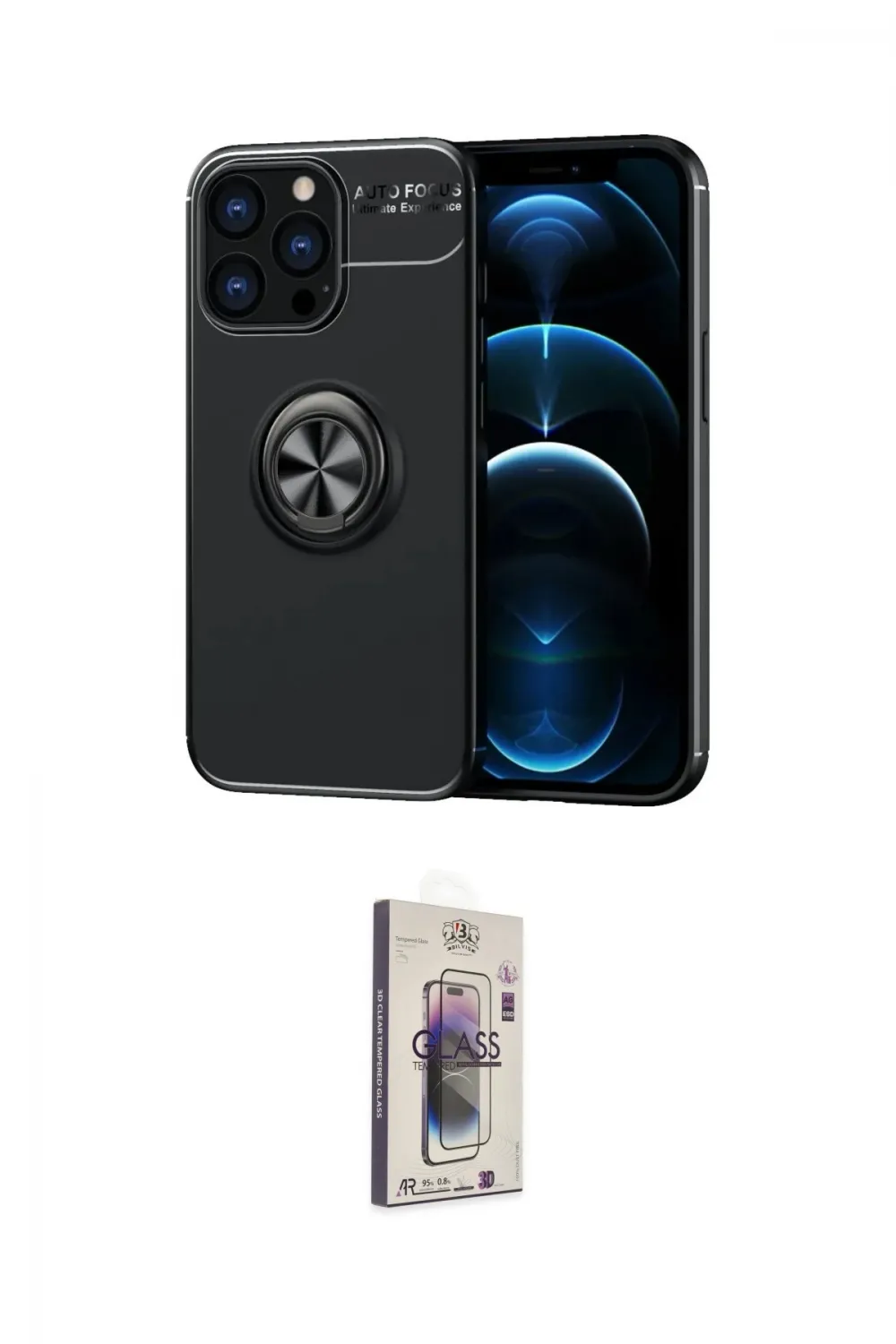 ieg™ iPhone 13 Pro Max Kılıf Yankı Form Prime - Siyah Bilvis 3D Cam Ekran Koruyucu