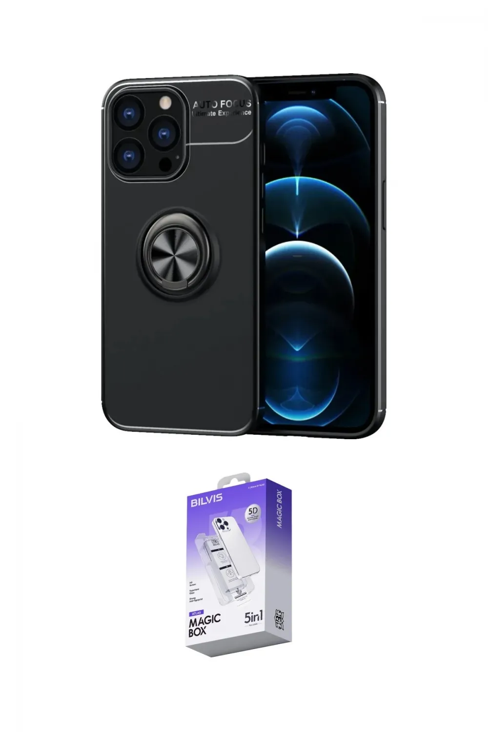 ieg™ iPhone 13 Pro Max Kılıf Yankı Form Prime - Siyah Bilvis 5in1 3D Magic Cam Ekran Koruyucu